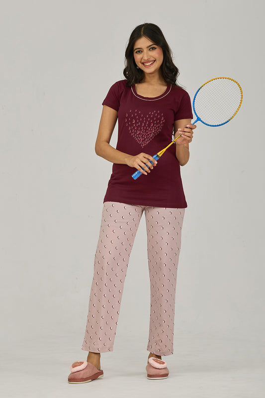 MAROON HEART LOUNGE WEAR