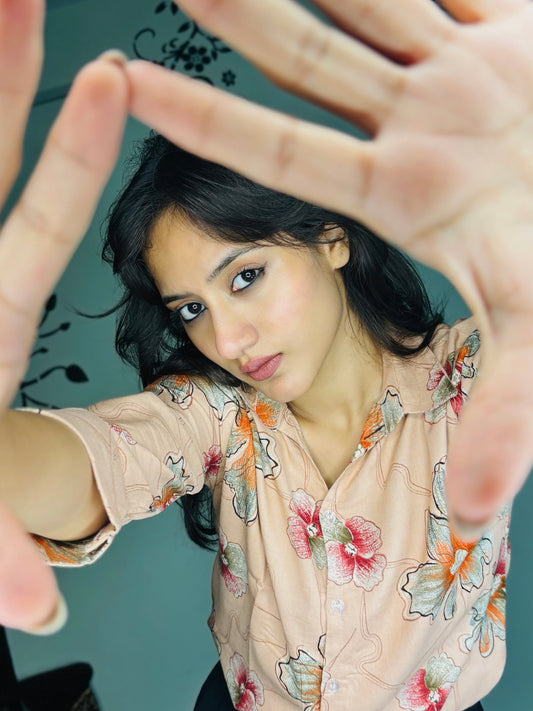 WARM PEACH PETALS RAYON SHIRT (Only Shirt)