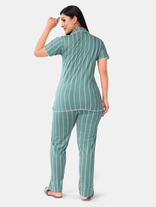 MINT GREEN STRIPE FRONT BUTTON