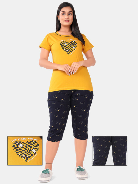 YELLOW HEART CAPRI SET