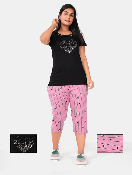 BLACK HEART CAPRI SET