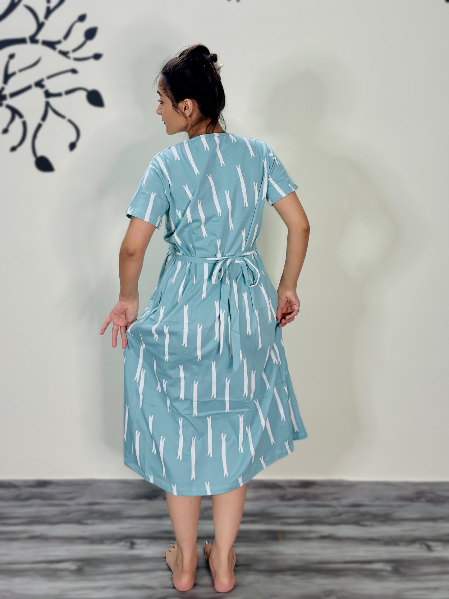 SKY BLUE STRIPES MATERNITY GOWN