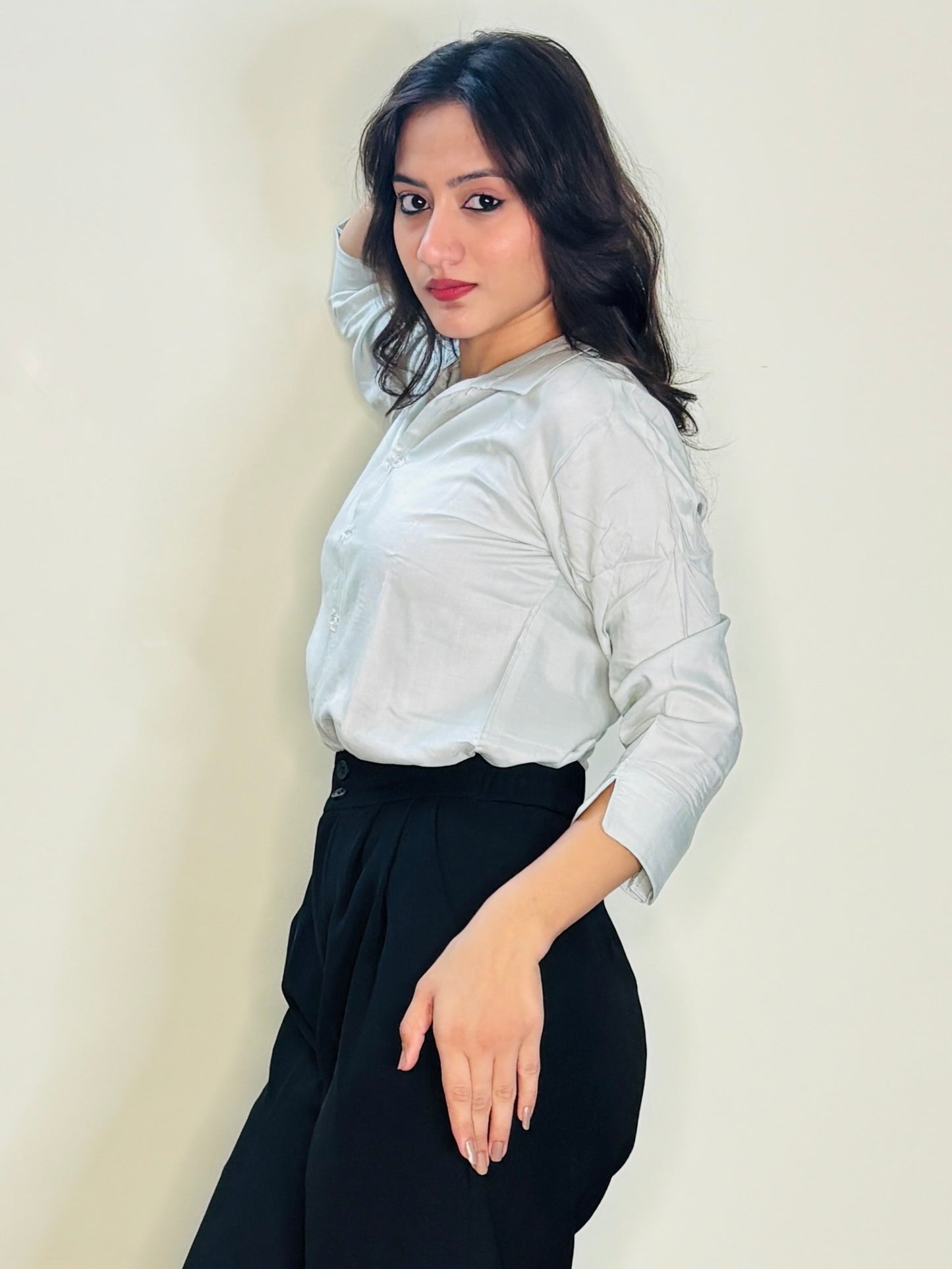 MILKY WHITE SILK RAYON SHIRT (only shirt)