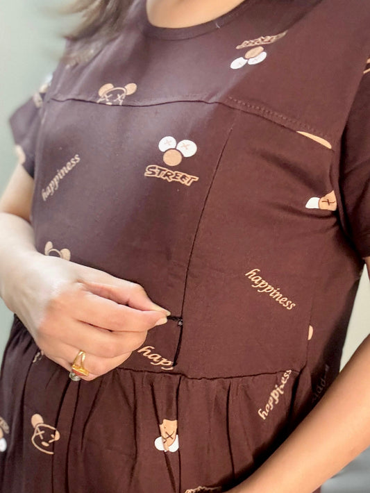 COFFEE TEDDY MATERNITY GOWN