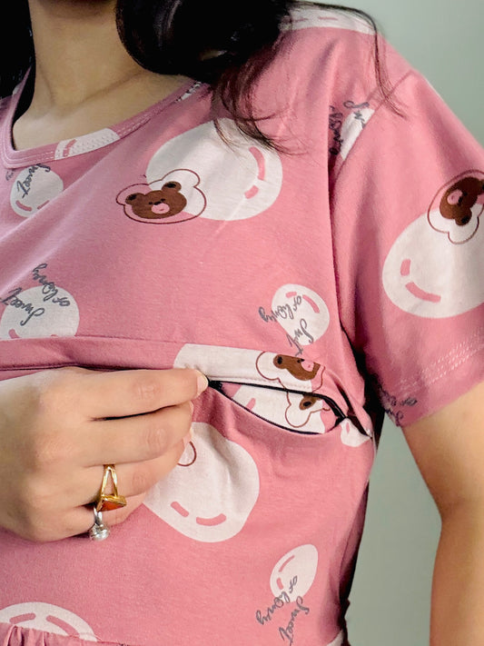 PASTEL PINK TEDDY MATERNITY GOWN