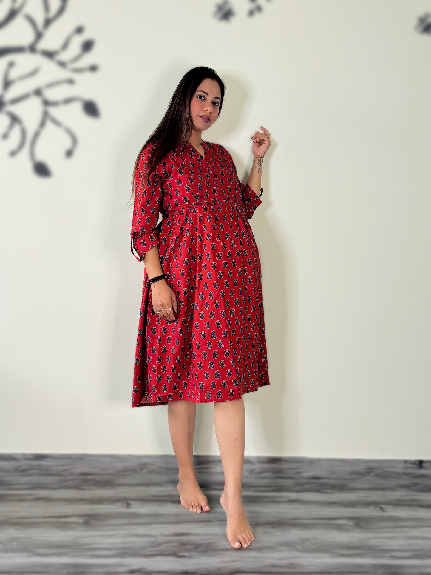 RED ALL OVER BUTTA MATERNITY DRESS (TWO ZIP)