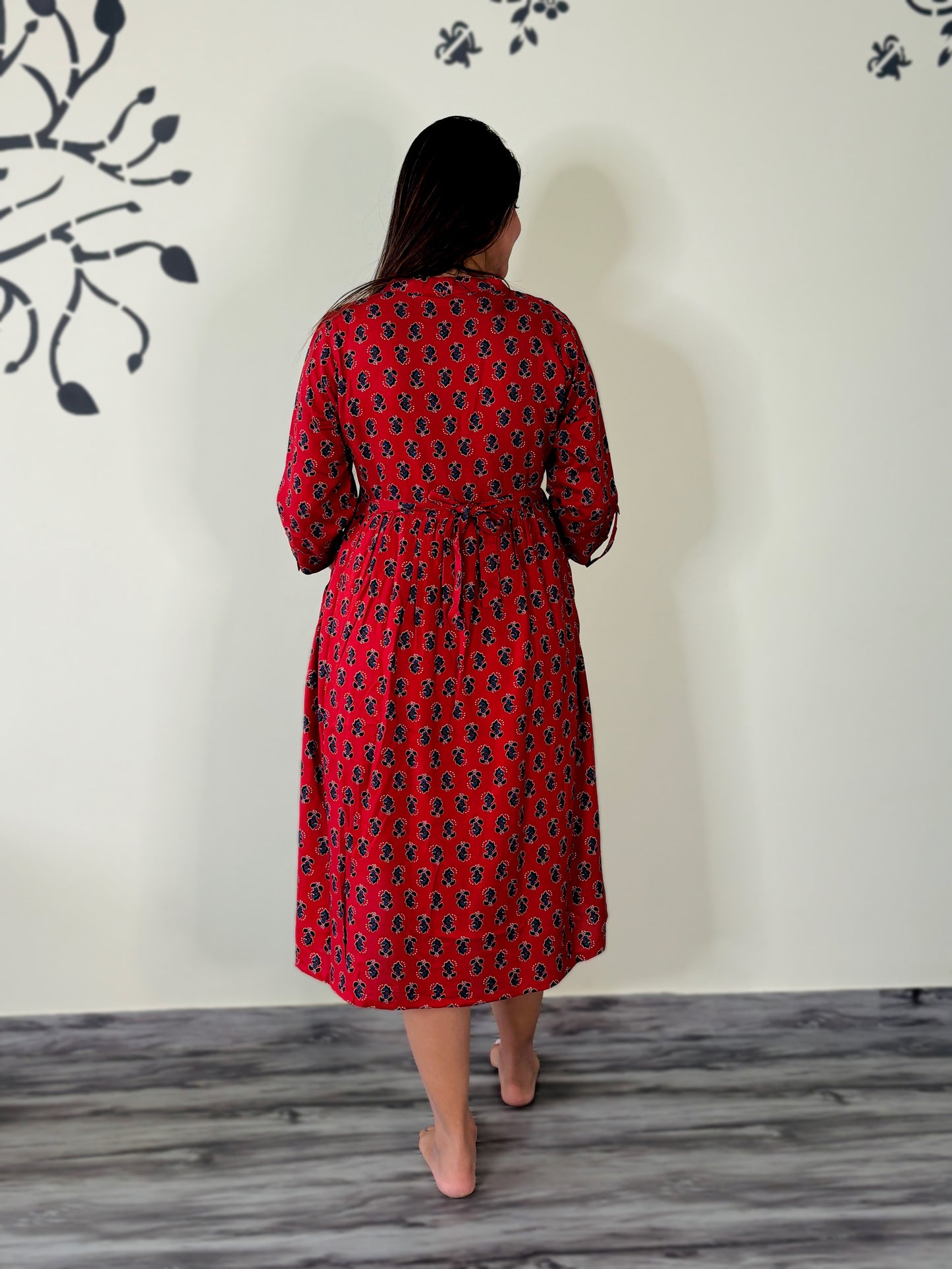 RED ALL OVER BUTTA MATERNITY DRESS (TWO ZIP)