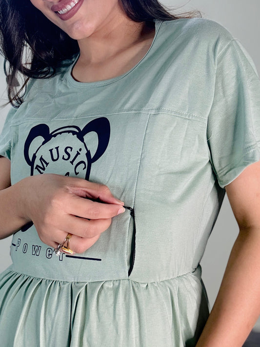 PASTEL GREEN MUSIC MATERNITY GOWN