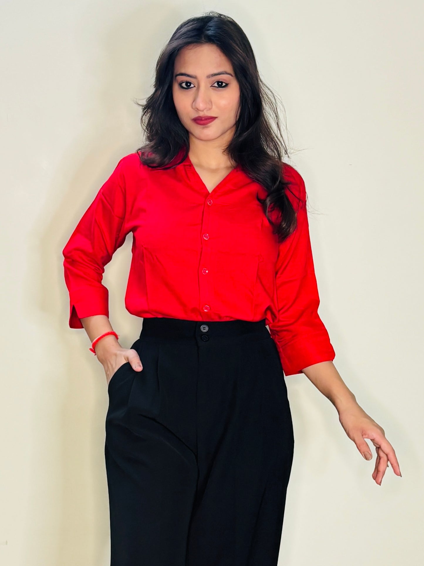 CHERRY RED SILK RAYON SHIRT (only shirt)