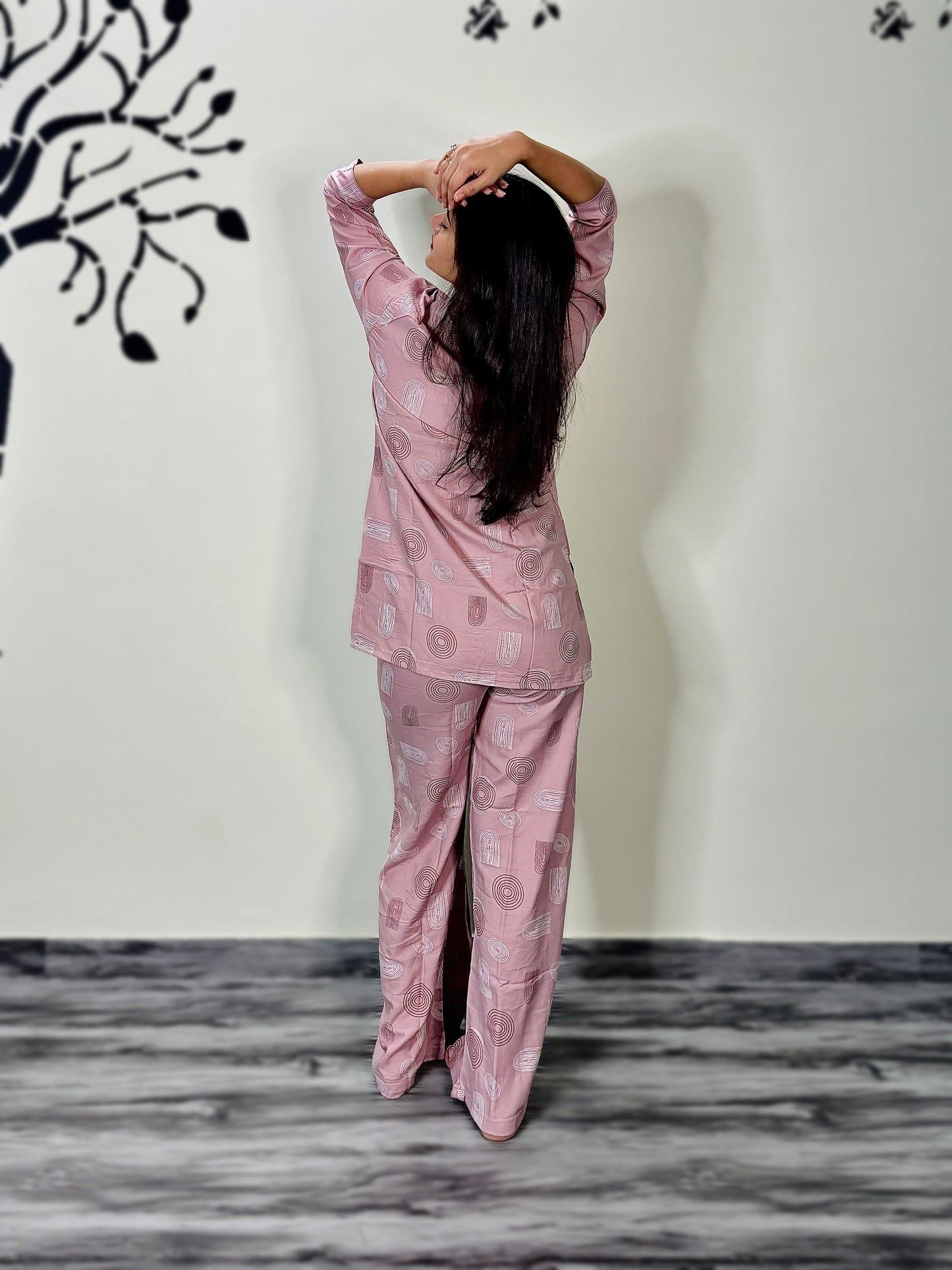 PASTEL PINK GEOMETRIC PRINT RAYON CO-ORD SET