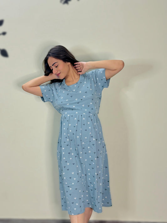 PASTEL BLUE TRIANGLE MATERNITY GOWN