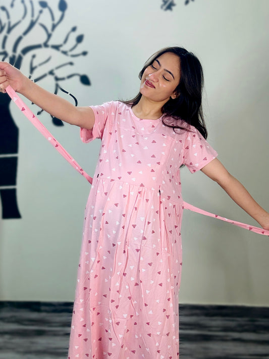 BABY PINK TRIANGLE MATERNITY GOWN