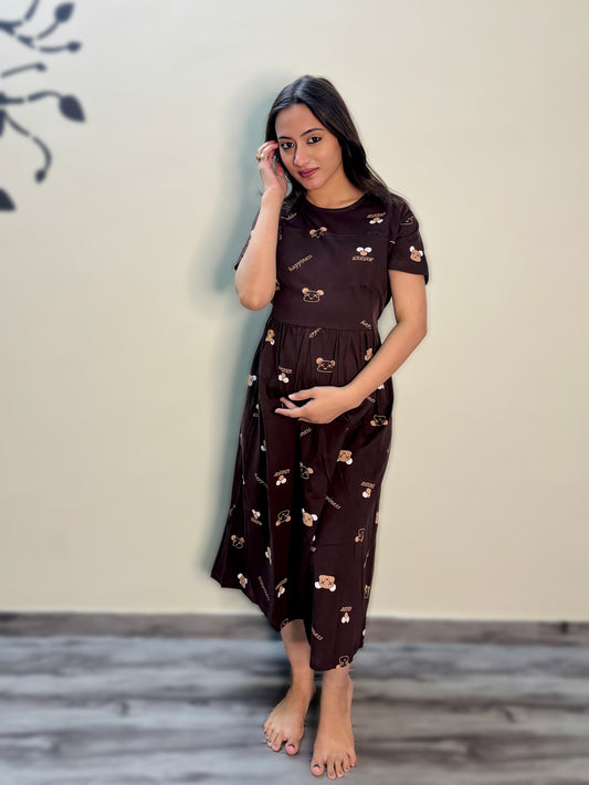 COFFEE TEDDY MATERNITY GOWN