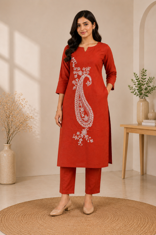 BURNT ORANGE THREAD WORK CO-ORD SET