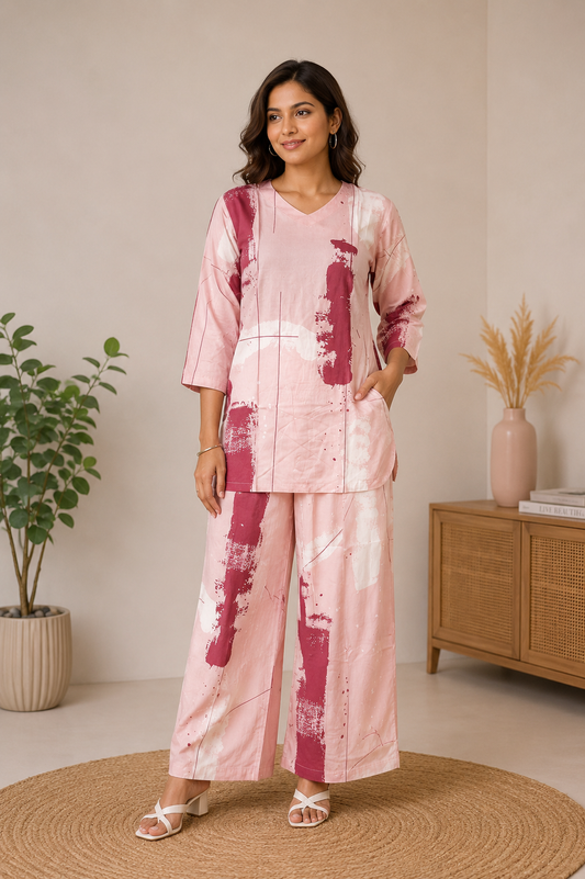 BALLET PINK SPLASH RAYON CO-ORD SET