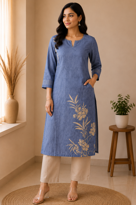 DUSTY BLUE SERENE COTTON KURTI (only kurti)