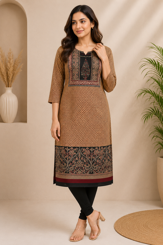 ANTIQUE BEIGE CHARM COTTON KURTI (only kurti)