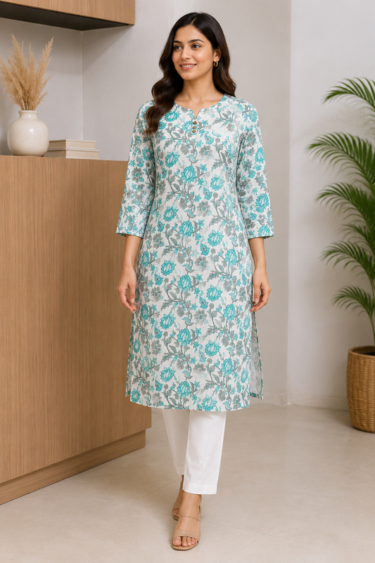 SEA BREEZE FLORAL COTTON KURTI (only kurti)