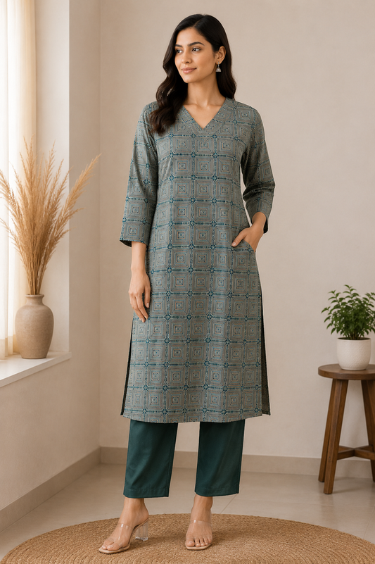 SEA GREEN URBAN COTTON KURTI (only kurti)