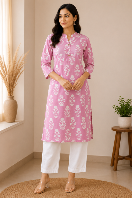 BLUSH PINK SERENITY COTTON KURTI (only kurti)