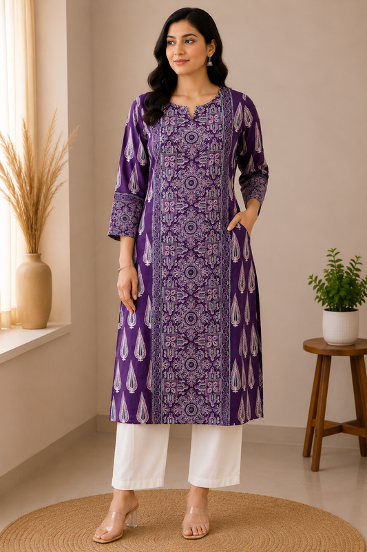 ROYAL PURPLE HERITAGE COTTON KURTI (only kurti)
