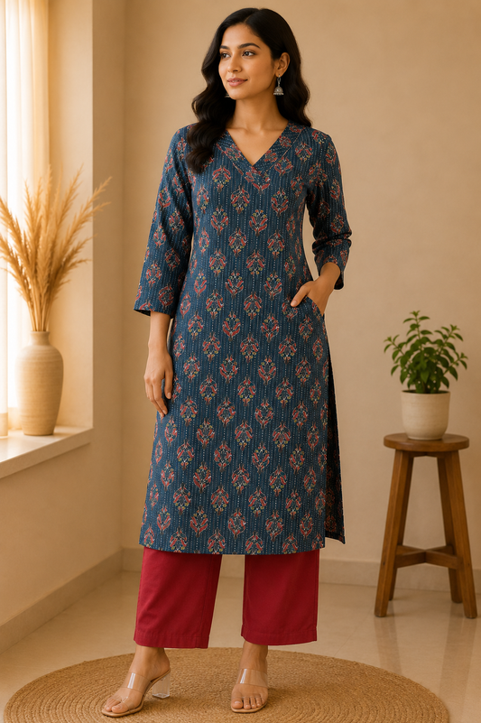 DEEP NAVY VINTAGE COTTON KURTI (only kurti)