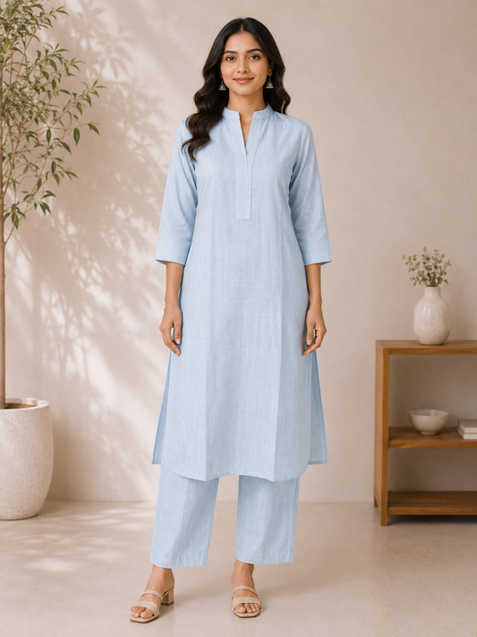 ICE BLUE SOLID STRAIGHT CO-ORD SET