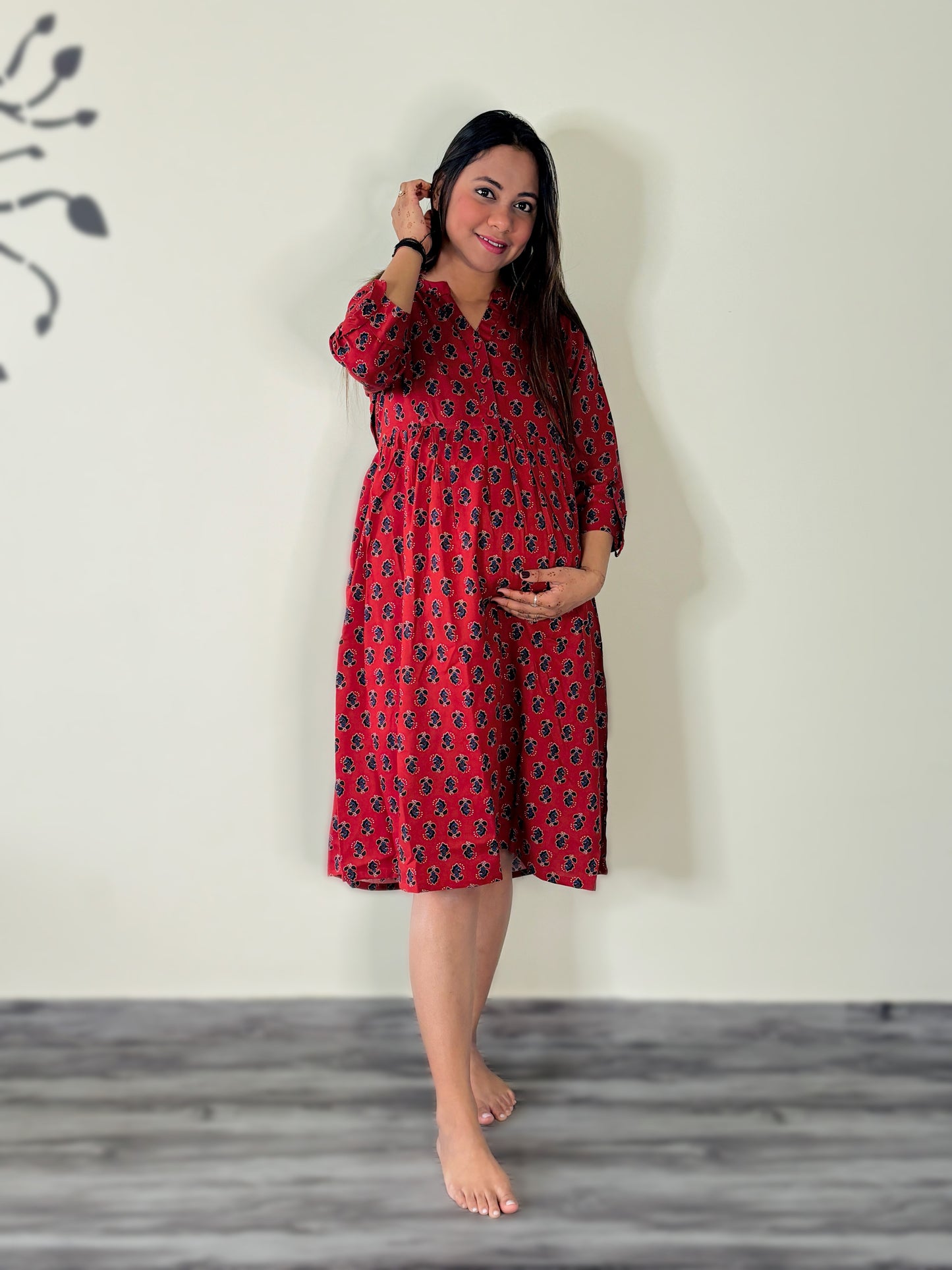 RED ALL OVER BUTTA MATERNITY DRESS (TWO ZIP)