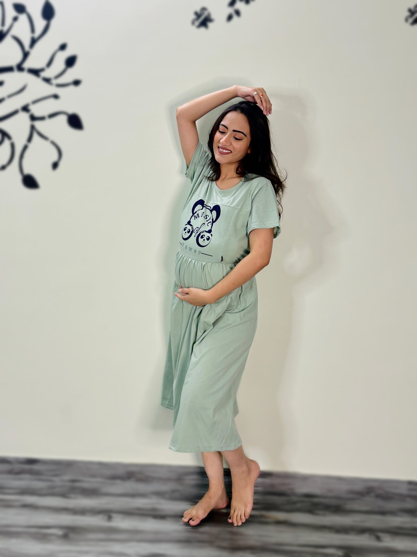 PASTEL GREEN MUSIC MATERNITY GOWN