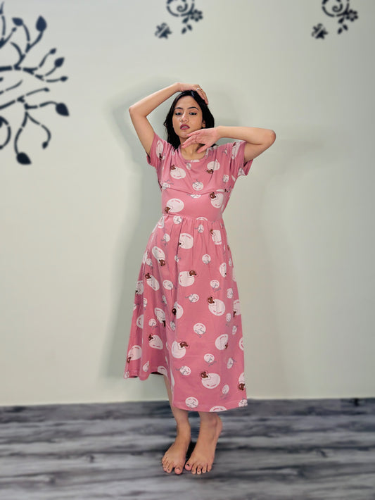 PASTEL PINK TEDDY MATERNITY GOWN
