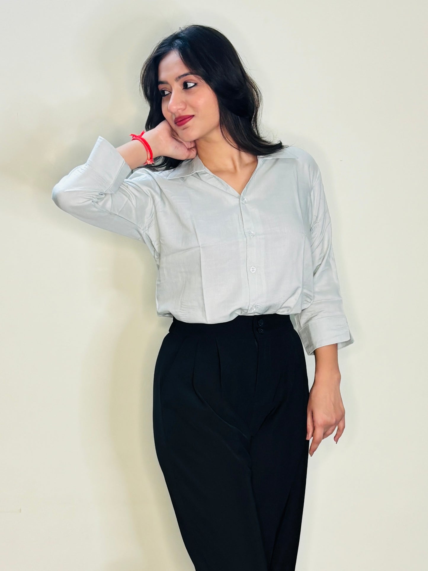 MILKY WHITE SILK RAYON SHIRT (only shirt)