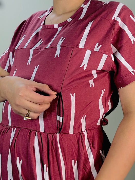 CORAL STRIPES MATERNITY GOWN