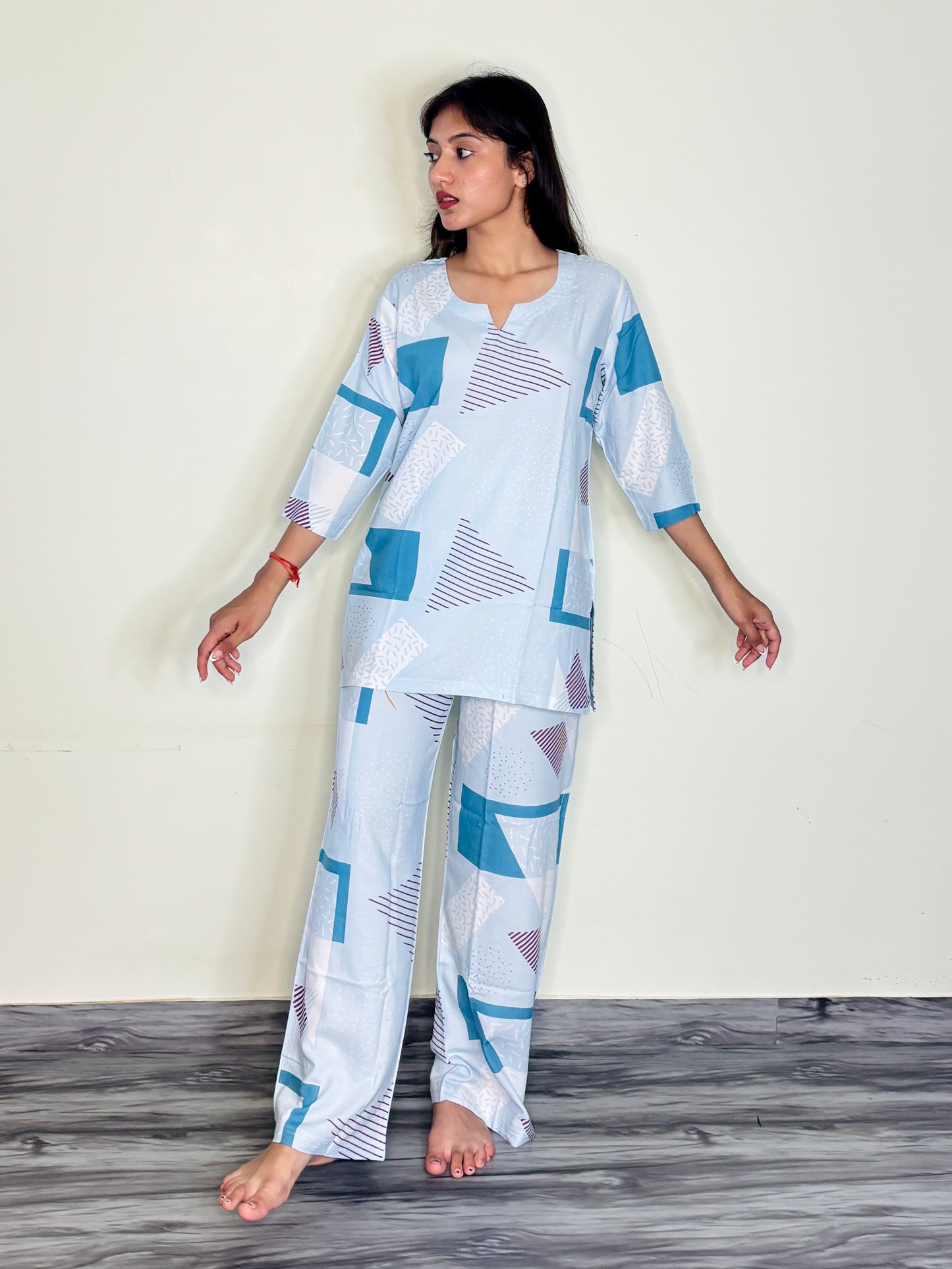 ICE BLUEY WINE ACCENTS RAYON CO-ORD SET