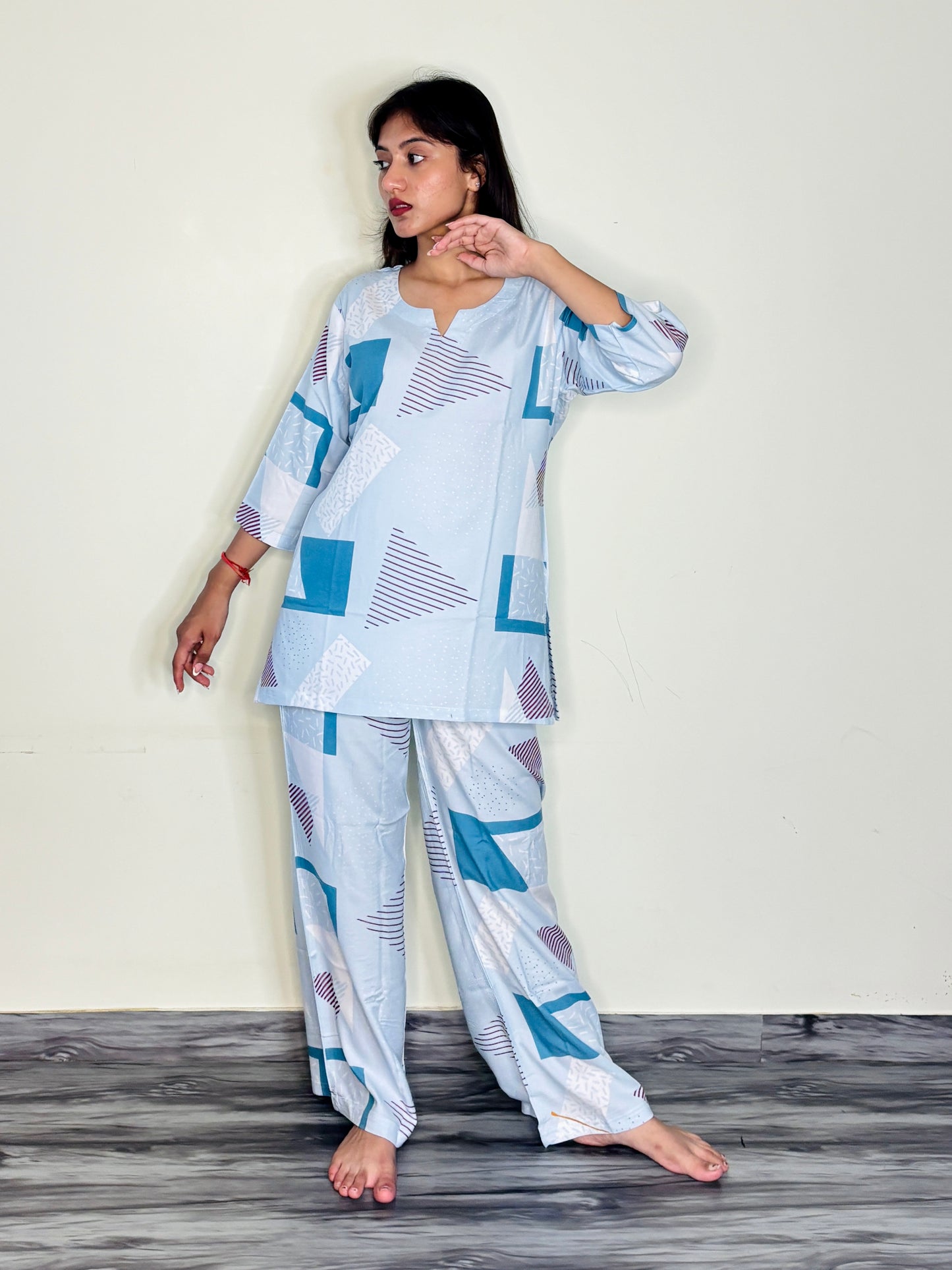 ICE BLUEY WINE ACCENTS RAYON CO-ORD SET