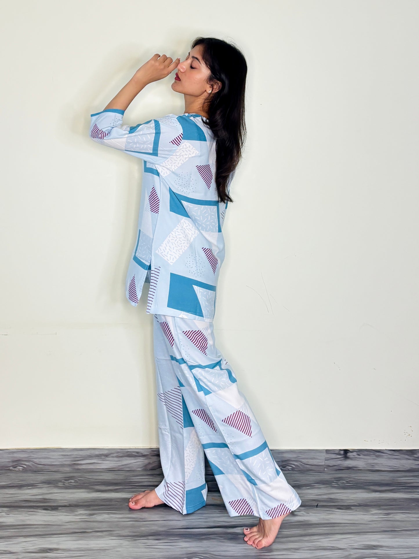 ICE BLUEY WINE ACCENTS RAYON CO-ORD SET