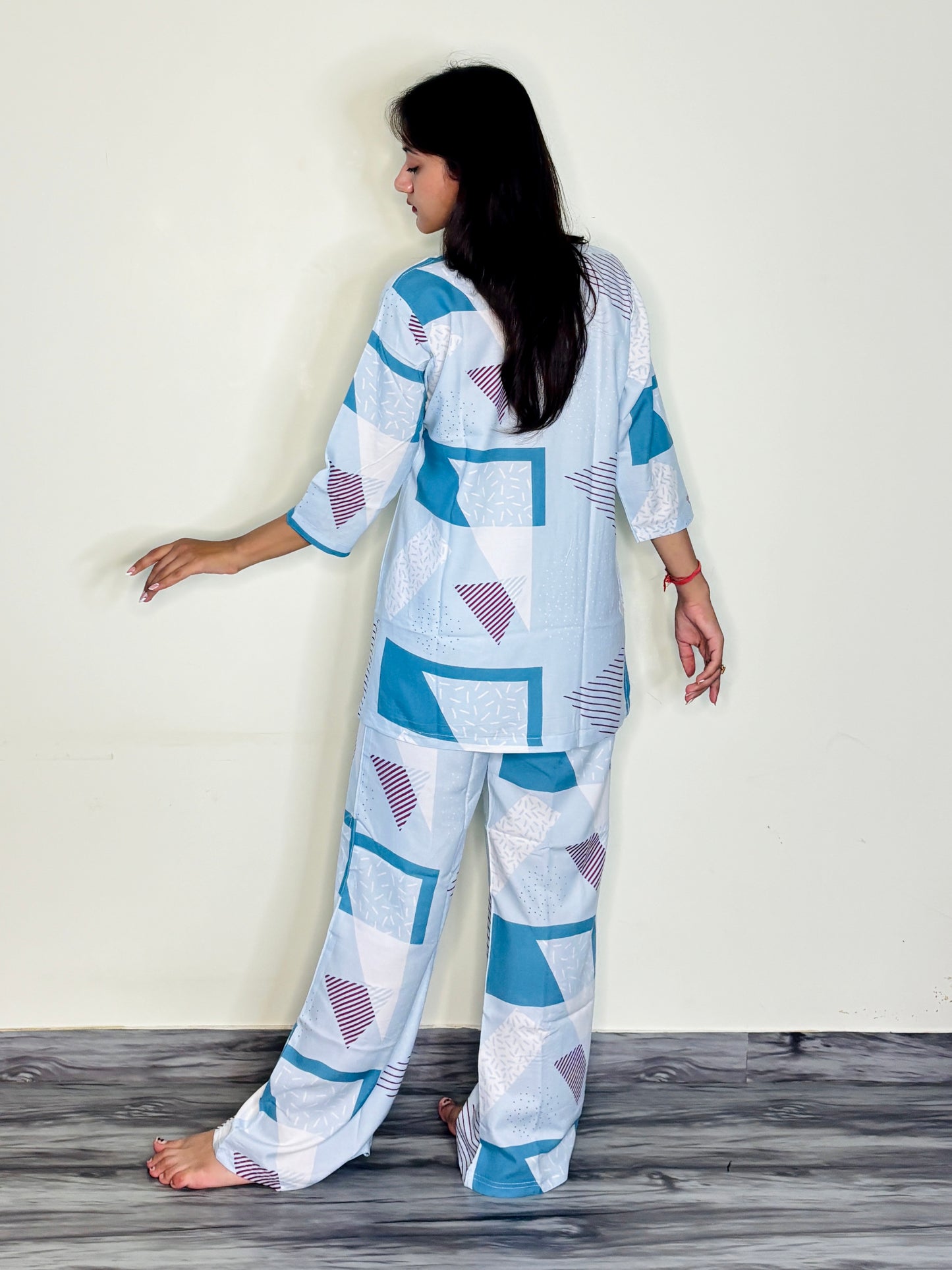 ICE BLUEY WINE ACCENTS RAYON CO-ORD SET
