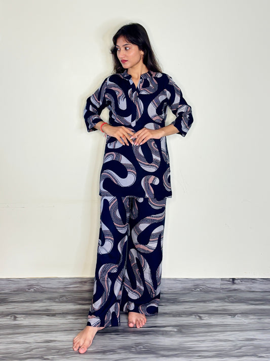 DEEP NAVY PLUM RAYON CO-ORD SET