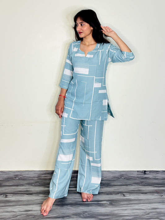 AQUA SERENITY SAGE RAYON CO-ORD SET