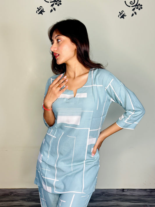 AQUA SERENITY SAGE RAYON CO-ORD SET