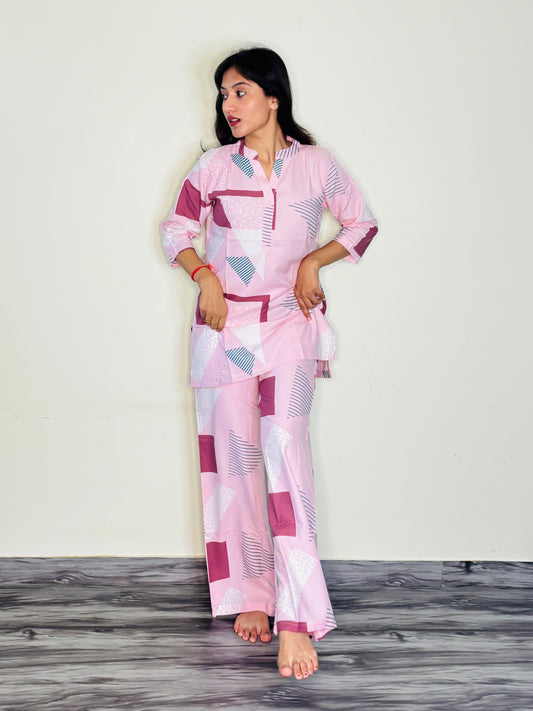 DUSTY PINK PRISM RAYON CO-ORD SET