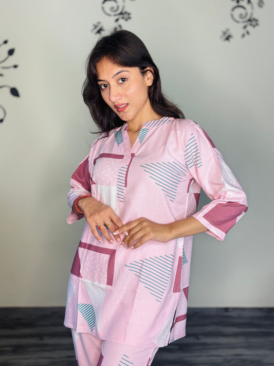 DUSTY PINK PRISM RAYON CO-ORD SET