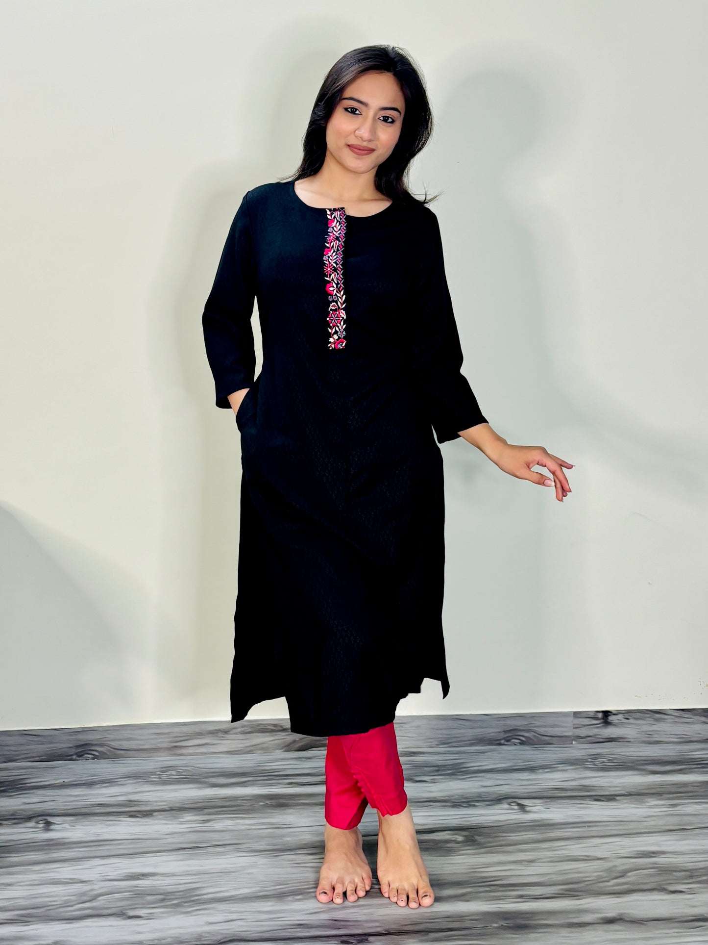 EBONEY BLACK EMBROIDERY KURTI (Only kurti)