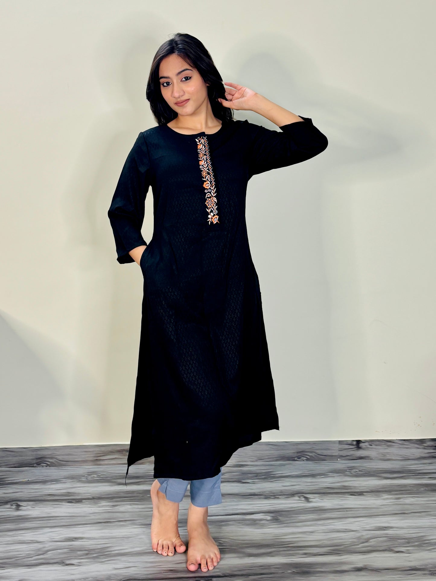 BLACK EMBER EMBROIDERY KURTI (Only kurti)