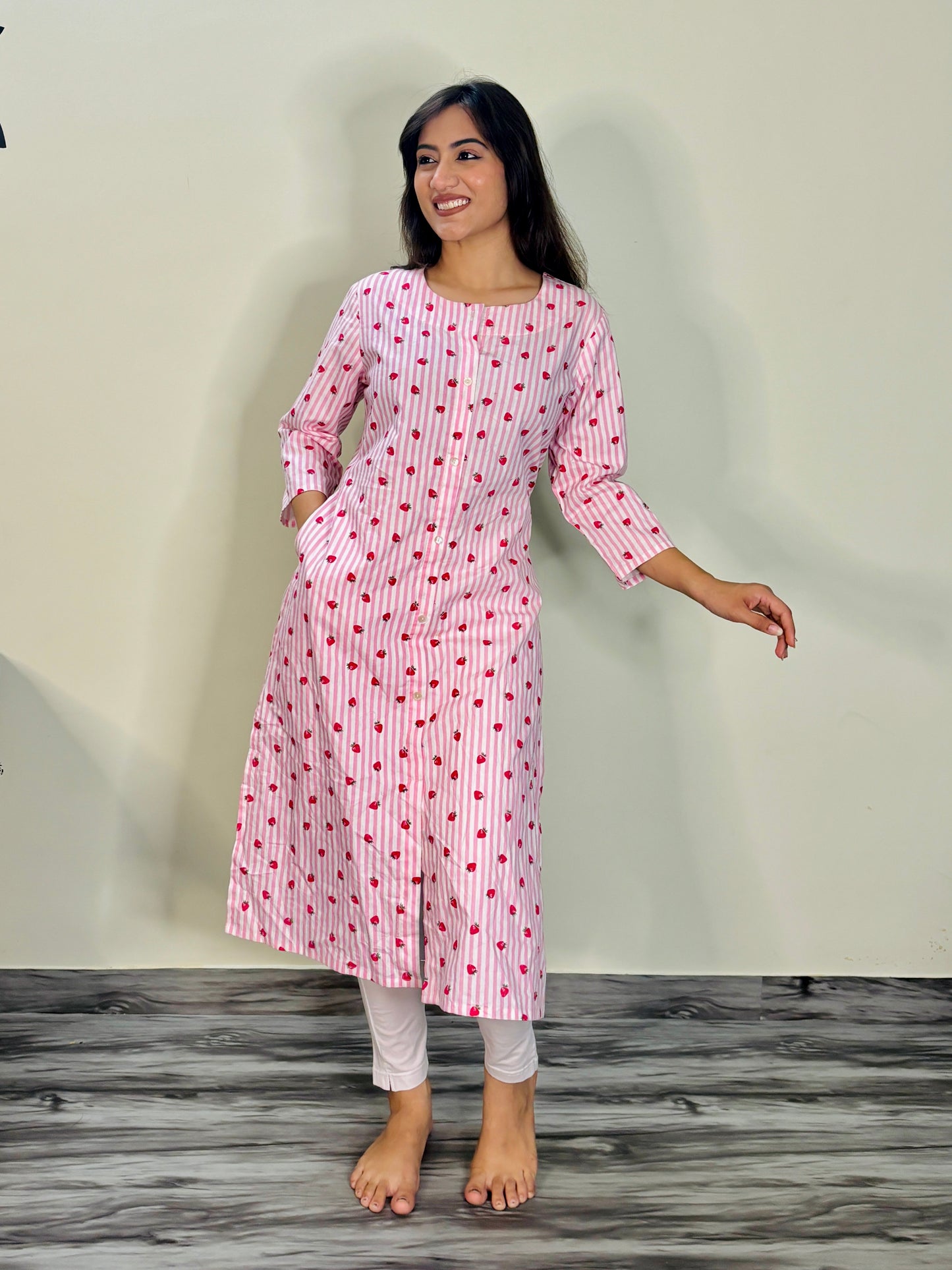 CANDY STRIPES STRAWBERRY KURTI (Only Kurti)