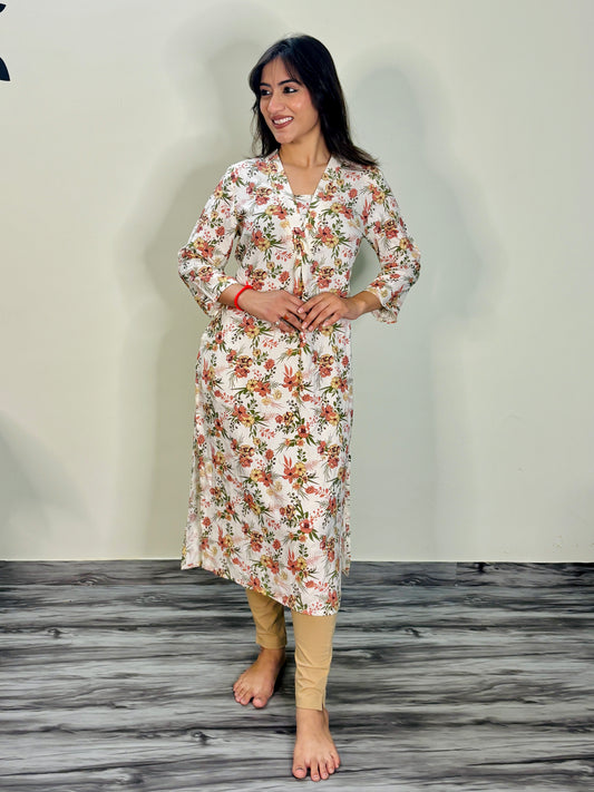 VINTAGE BOTANICAL RAYON KURTI (Only kurti)
