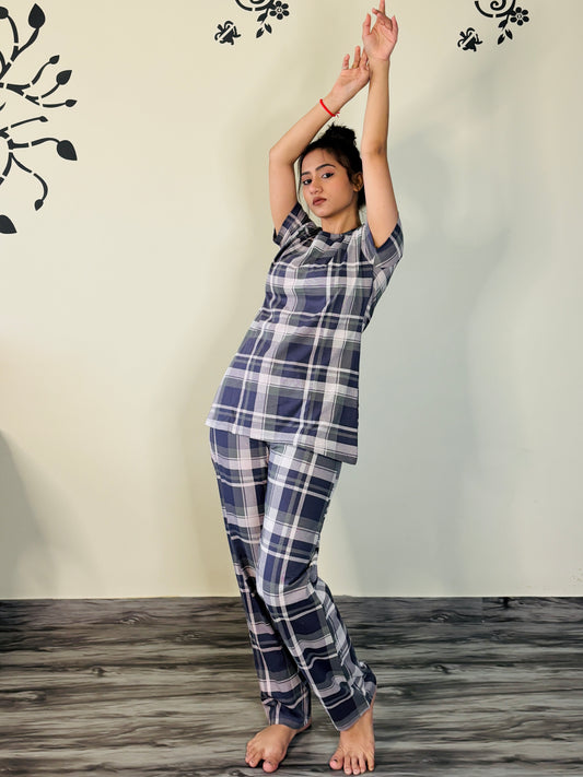 BLUE AND WHITE CHEXS PRINTED CO-ORD SET