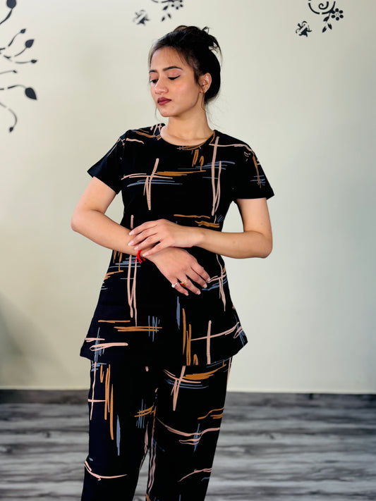 BLACK BRUSH PRINTED CO-ORD SET
