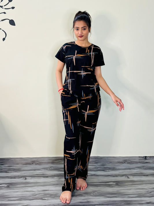 BLACK BRUSH PRINTED CO-ORD SET