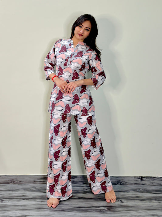 MATTEE GREY TROPICAL RAYON CO-ORD SET