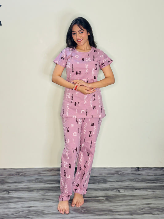ALPHABET PANTONE PINK PRINTED CO-ORD SET